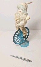 Vintage Circus Clown Riding Bike Unicycle Doll Ceramic Decor Blue Figure ~ 11.4"