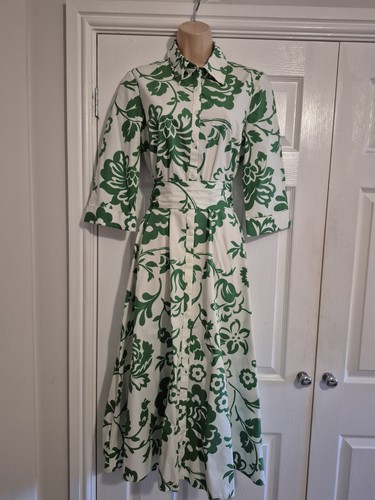 Green white floral shirt - green,