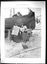 Old 1898 Art Critic Ladies Artists Fisherman Boat Fashion Crepe-De-Ch 19th