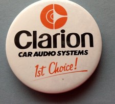 Clarion  car audio systems   Lapel badge  tin  Good Condition  1980 .