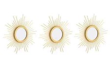 Set of 3 Gold Sunburst Wall Mirrors - Elegant 25cm Decorative Accent for Home