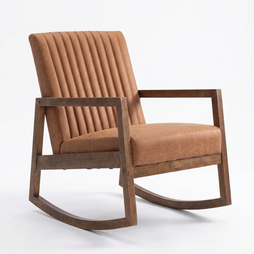 Brown leather rocking chair - brown,
