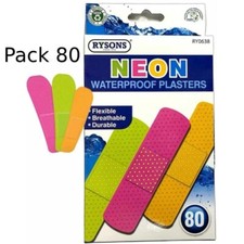80 Kids Neon Bright Colour Durable Plasters Waterproof Padded Flexible Children