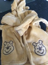 GEORGE Disney baby yellow Winnie the pooh bear hooded dressing gown 3-6 months