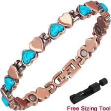 LADIES MAGNETIC HEALING BRACELET HEART LINK COPPER BANGLE ARTHRITIS PAIN RELIEF