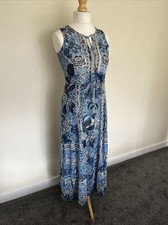 Ex-Monsoon Ladies Blue Printed Summer, Holiday, Maxi Dress, Sizes Small to XL