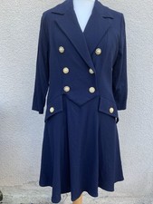 BELLVILLE SASSOON VINTAGE 80s NAVY BLUE WOOL CREPE DRESS PRINCESS WALES COUTURE 