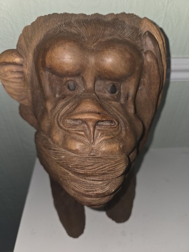Vintage carved wooden monkey - wooden,