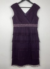 Jessica Howard Cocktail Dress Purple Plisse Beaded Tiered US 10P UK 14 Petite