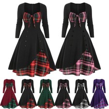 Womens Retro Plaid Check Dress