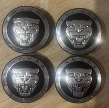 (32) Set Of Four Genuine Used Jaguar Alloy Wheel Centre Caps 58mm Black Silver