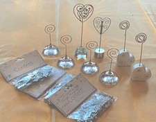 11 WEDDING Buffet table items: 8 card holder stands 3 bags Just Married confetti