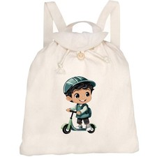 'Little Boy And Scooter' Canvas Rucksack / Backpack (RK00032741)