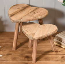 Rustic recycled wood heart stools, Set 2