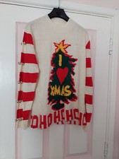I Love Xmas HOHOHO Jungle Bells on Sleeve Jumper Ugly Christmas Swear, Size L,LX