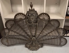 Antique Victorian Brass Folding Fireplace Peacock  Fan Screen   -   FREE POSTAGE