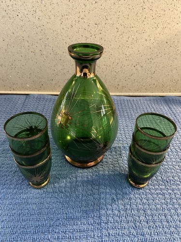 Vintage green glass decanter - glass,