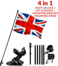 Union Jack Flag with 6FT Pole & Wall Mount Bracket, 5x3ft Large British Flag