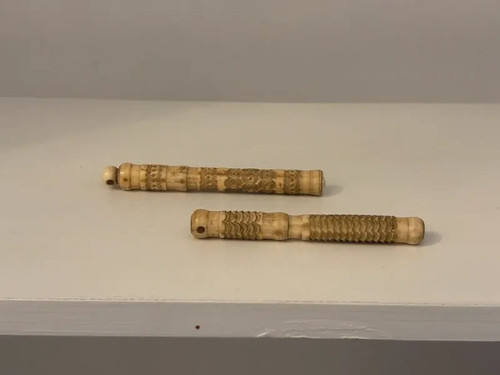 Pair antique carved bone - pair,