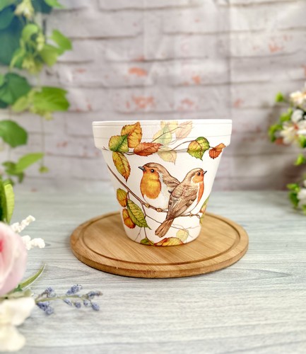 Robin flower pot - ,hand, painted