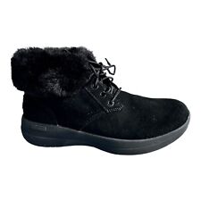 SKECHERS Go Walk Stability Suede Ankle Boots UK 3 Black Faux Fur WORN ONCE