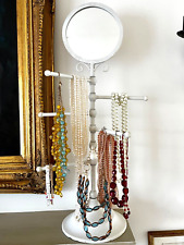 Vintage Finish Large White Mirrored Jewellery Stand Movable Arms, Rustic, 66 cm