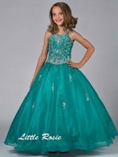 NEW* Little Rosie Girls Glitz Long National Pageant Dress LR2035 Jade 6 $600
