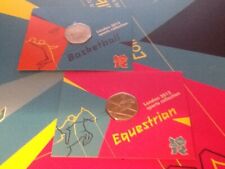 x2 royal mint carded olympic 50p coins  BASKETBALL AND EQUESTRIAN