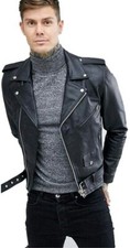 Biker Motorbike Rocker Genuine Cowhide Black Leather Reclaimed Vintage Jacket