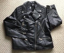Woman’s VERY Black Real Leather Fully Lined Biker Jacket Size 20 BNWOT