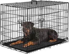 Folding Dog Cage 107x70x76cm with 2 Doors & Tray for Pets, Metal, Black