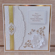 Handmade 50th Wedding Anniversary Card - Golden - Flower/Butterflies - 8x8"