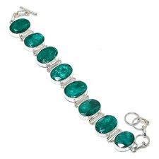 Faceted Zambian Emerald Gemstone Gift 925 Sterling Silver Jewelry Bracelet 8" p6
