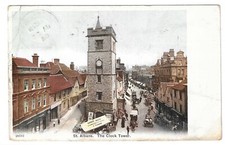 HERTFORDSHIRE - ST ALBANS CLOCK TOWER with DAVIS FISHMONGER STALL 1906 Postcard