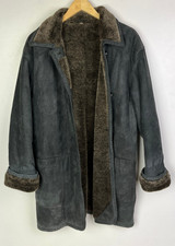 REAL SUEDE LEATHER COAT UK Size 16 (US 12) Women`s Sherpa Lined Black