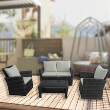 Rattan Garden Furniture 4-Seater Patio Set Table Chairs Wicker Conservatory Grey