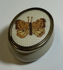 Framecraft 2 1/4” Lidded Trinket Box, Butterfly Cross Stitch Lid