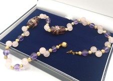Vtg Wedding Cake Necklace Beads Murano Glass 18K Gold Plated Clasp