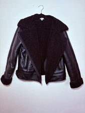 Topshop Black Shearling Aviator Jacket – Size S – Faux Leather