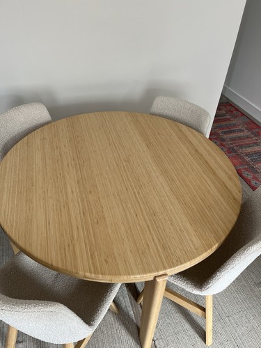 Round light wood dining table - round,