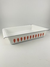 Vintage White Orange Catherine Holm Norway Enamel Roasting / Lasagna Tin Dish