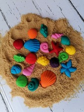 Edible Sugar Icing Sea Shells and Sand bright Beach Cupcake Toppers Cake Mermaid