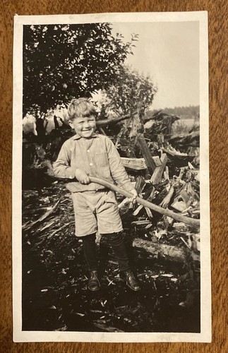 1930s young boy holding axe - boy,