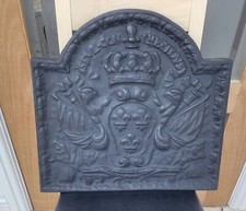 Antique French Cast Iron Fire Back - French Coat Of Arms  And Flers De Lis