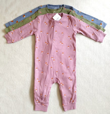 BNWT Next Baby Girls Footless Sleepsuits 9-12 Months, Flower, Mushroom, Hedgehog