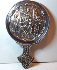 Small vintage / antique silver dutch hand mirror. Stamped within decoration.