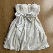 M&S size 16 Ivory Bridesmaids Dress Knee Length Spotted Mesh Satin Bow Sash VGC