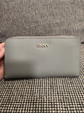 DKNY Women's Leather Wallet Light Blue Logo Long Wallet Excellent