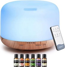 500ML Oil Diffuser, 6 Essential Oils Set , Remote Control, Aromatherapy AZULON
