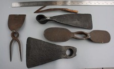 Antique 19th century wrought iron adze head & other groundwork farm tools x 5.